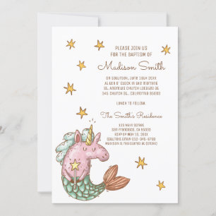 Whimsical Sjöjungfru Unicorn Stars Baptism-inbjuda