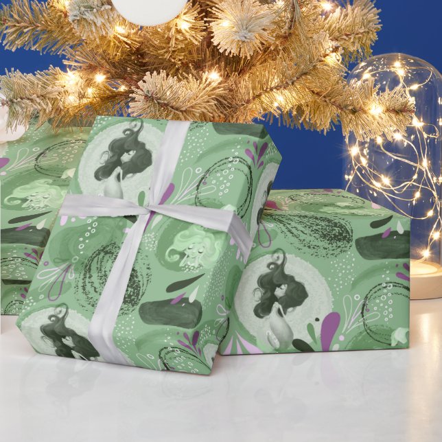 Whimsical Sjöjungfruar Grönt Abstrakt Mönster Presentpapper (Helgdagar)