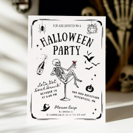 Whimsical Skeleton in Martini Glass, Halloween Inbjudningar