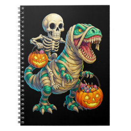 Whimsical Skeleton Riding Mummy T-Rex Halloween Anteckningsbok