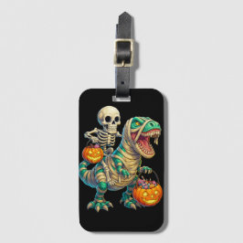 Whimsical Skeleton Riding Mummy T-Rex Halloween Bagagebricka