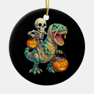 Whimsical skelett ryttare Mummie T-Rex Halloween Julgransprydnad Keramik