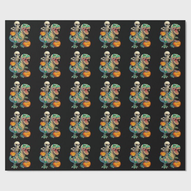 Whimsical skelett ryttare Mummie T-Rex Halloween  Presentpapper (Platt)