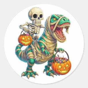 Whimsical skelett ryttare Mummie T-Rex Halloween Runt Klistermärke