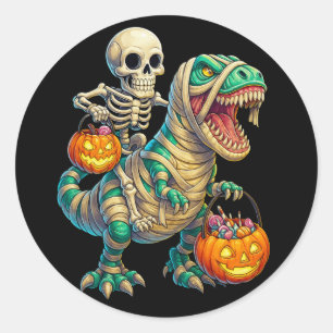 Whimsical skelett ryttare Mummie T-Rex Halloween Runt Klistermärke