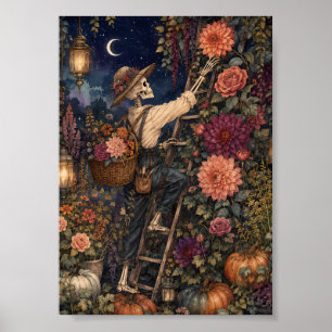 Whimsical Skelett Trädgårdsmästare Höst Whimsigoth Poster