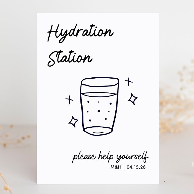 Whimsical Sketch Bröllop Hydration Station Sign (Stay refreshed! Hydration station sign to keep your guests cool and happy at your chic wedding.)