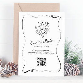 Whimsical Ski Cupid QR Code Bröllop OSA Kort