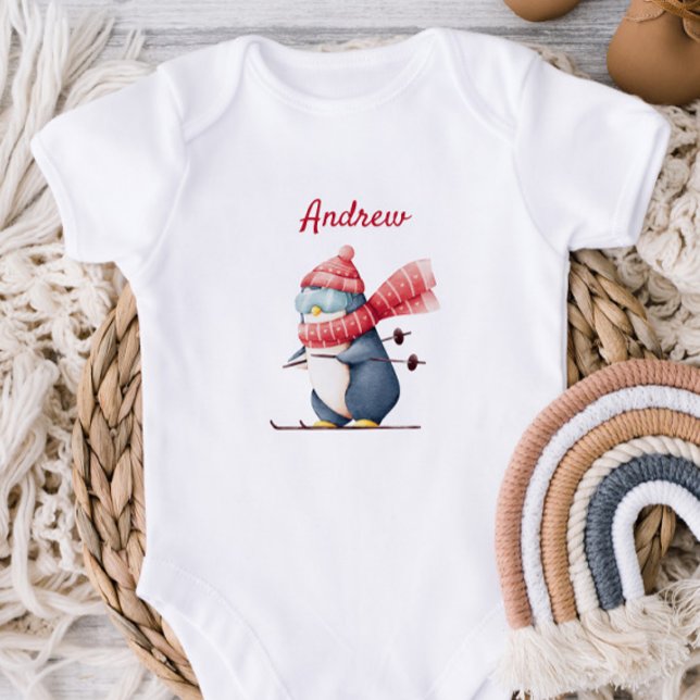 Whimsical Ski Penguin Baby Bodysuit T Shirt (Skapare uppladdad)