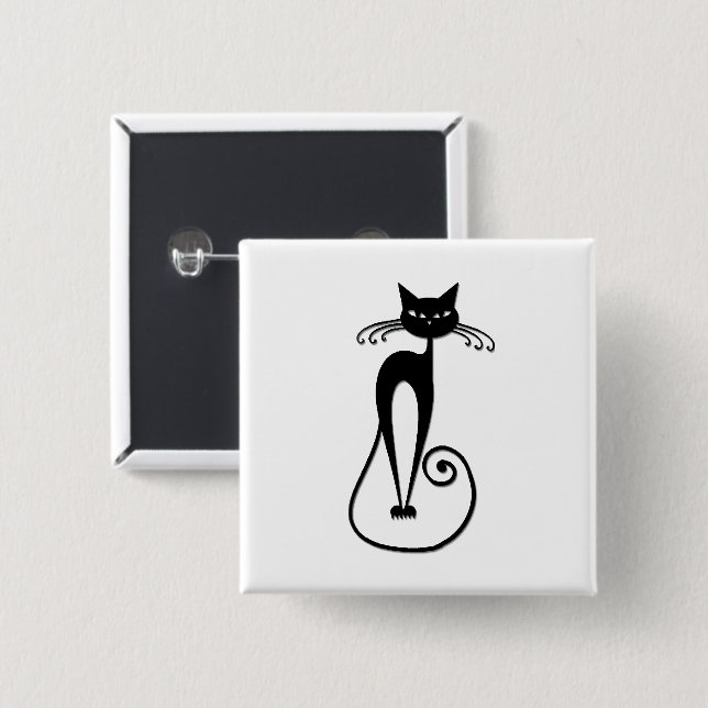 Whimsical Skinny Black Cat Knapp (Framsida & baksida)