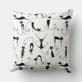 Whimsical Skinny Svart Katt Mönster Kudde