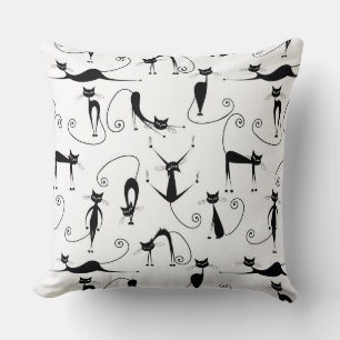 Whimsical Skinny Svart Katt Mönster Kudde