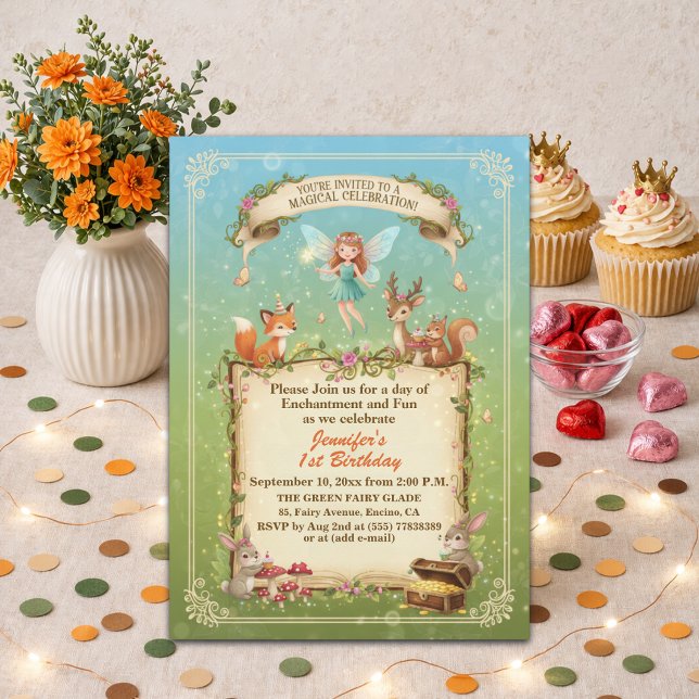 Whimsical Skog Fairy 1-årsfest Inbjudningar (Skapare uppladdad)