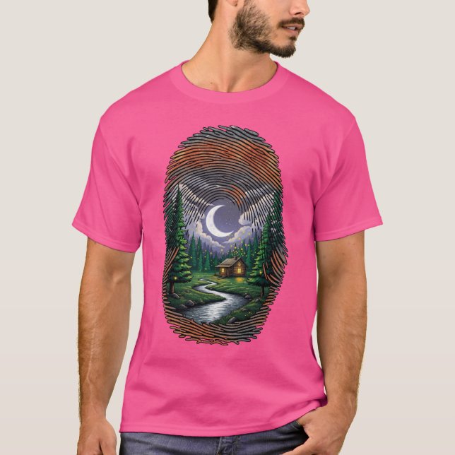Whimsical skog i en fingeravtrycksdesign T-shirts  (Framsida)