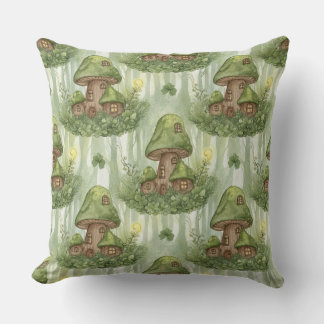 Whimsical Skog Svamp Fairy Hus Mönster Kudde