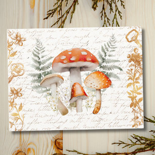 Whimsical Skog Svamp Vintage brev Gårdshus Vykort