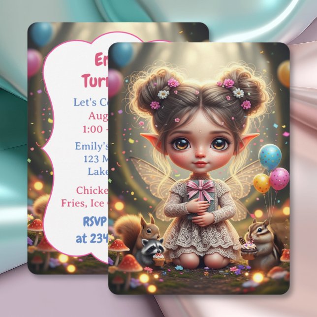 Whimsical Skogs Chibi Älv Födelsedag Inbjudningar (Skapare uppladdad)