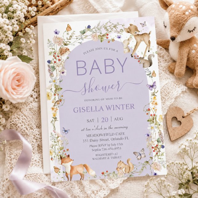 Whimsical Skogs Djur Vildblomma Baby Shower  Inbjudningar (Skapare uppladdad)