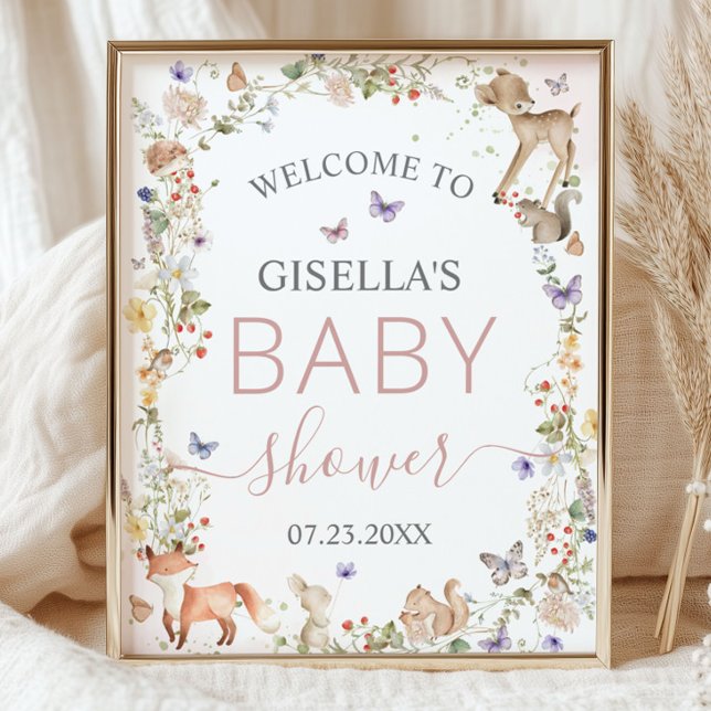 Whimsical Skogs Djur Vildblomma Baby Shower  Poster (Skapare uppladdad)