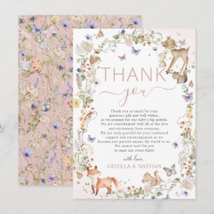 Whimsical Skogs Djur Vildblomma Baby Shower Tack Kort
