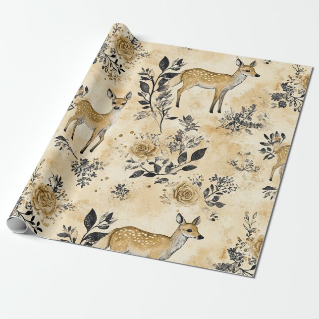 Whimsical Skogs Fawn Mönster Presentpapper (Utrullad)