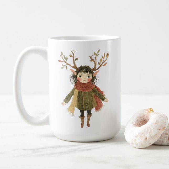 Whimsical Skogs Skogstomte Flickor Mug Kaffemugg (Med munk)
