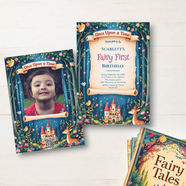 Whimsical Skogs Slott Fairy Första 1:a Födelsedag Inbjudningar (Skapare uppladdad)