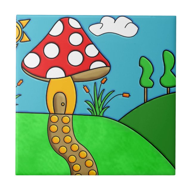 Whimsical Skogs Svamp Konst Kakelplatta (Framsidan)