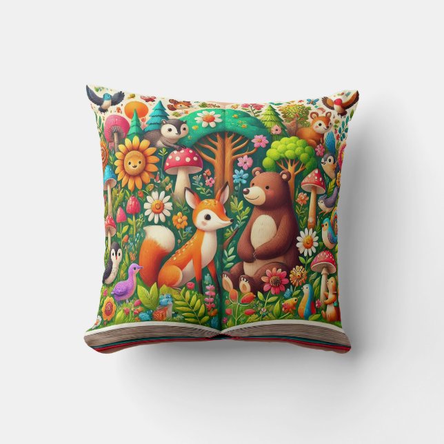 Whimsical Skogsillustration Kudde (Framsida)