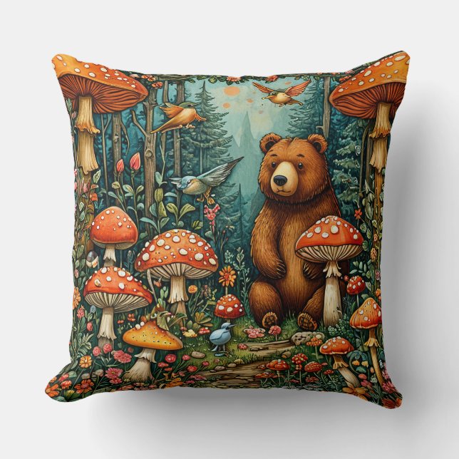 Whimsical Skogsscen med söta djur Kudde (Framsida)