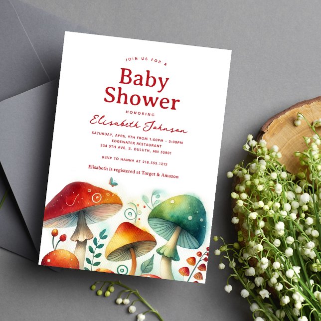 Whimsical Skogssvamp Baby Shower Inbjudningar (Whimsical Forest Mushroom Baby Shower Invitation
)