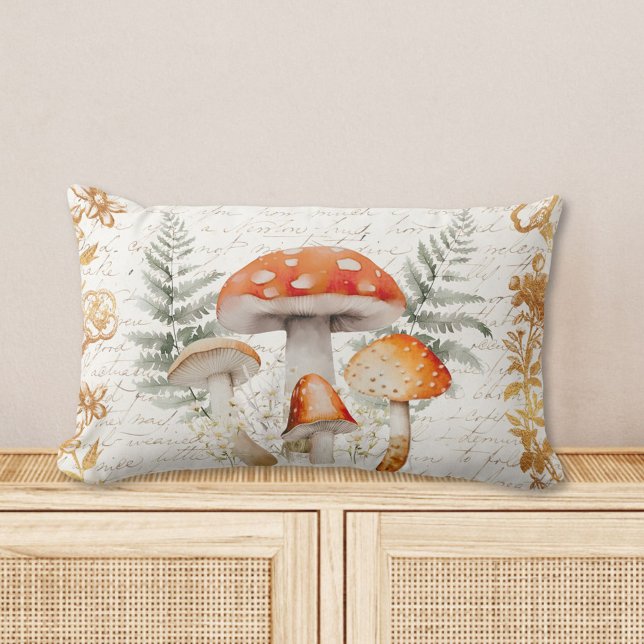 Whimsical Skogssvamp Vintage Bokstav Gårdshus Lumbarkudde (In situ)