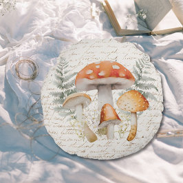 Whimsical Skogssvamp Vintage Gårdshus  Rund Kudde