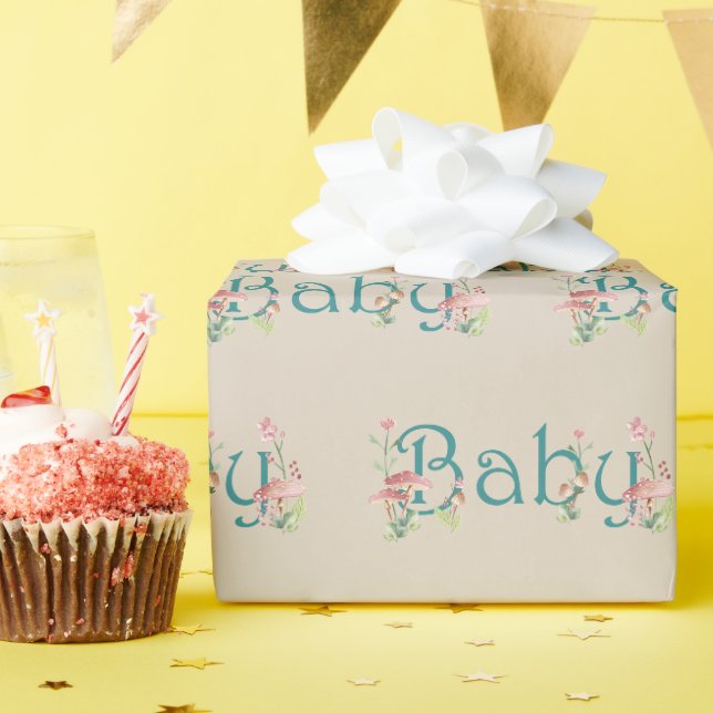 Whimsical Skogstema med Svampar Babyfirande Presentpapper (Födelsedagsfest)