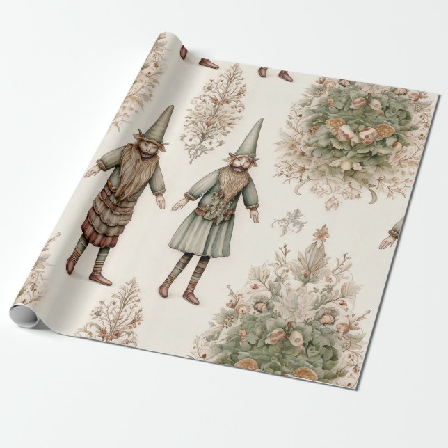 Whimsical Skogstomtar & Botanik Presentpapper (Utrullad)