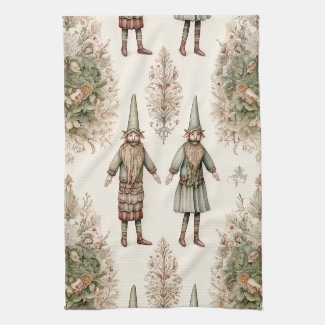 Whimsical Skogstomtar & Botanisk (1) Kökshandduk (Vertikal)