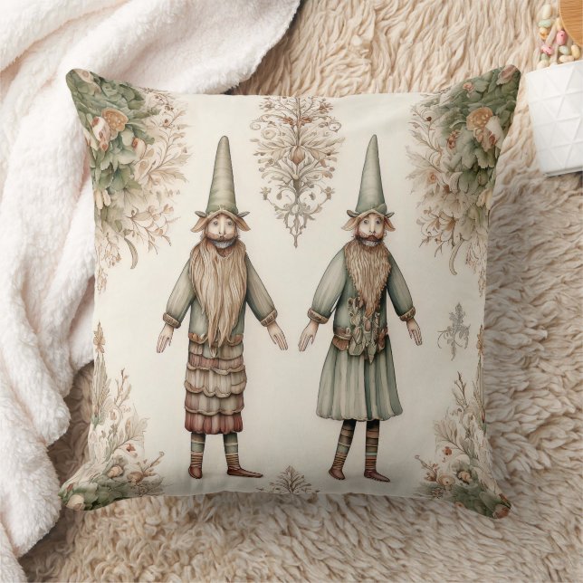 Whimsical Skogstomte & Botanik Kudde (Filt)