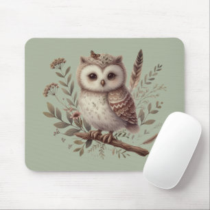 Whimsical Skogsuggla Botanisk Illustration Musmatta