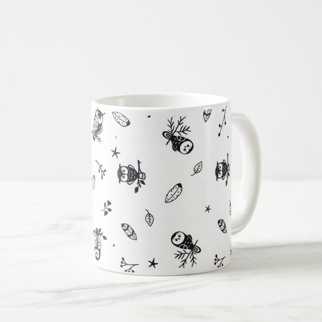 Whimsical Skogsuggla Mönster Kaffemugg (Framsida höger)