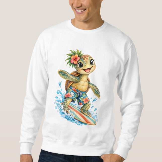 Whimsical sköldpadda som surfar lång ärmad tröja (Framsida)