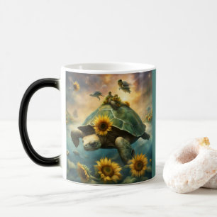 Whimsical sköldpaddor simmar i klart blått vatten magisk mugg