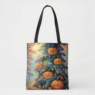 Whimsical Skräckinjagad Pumpaskog Halloween-handvä Tygkasse