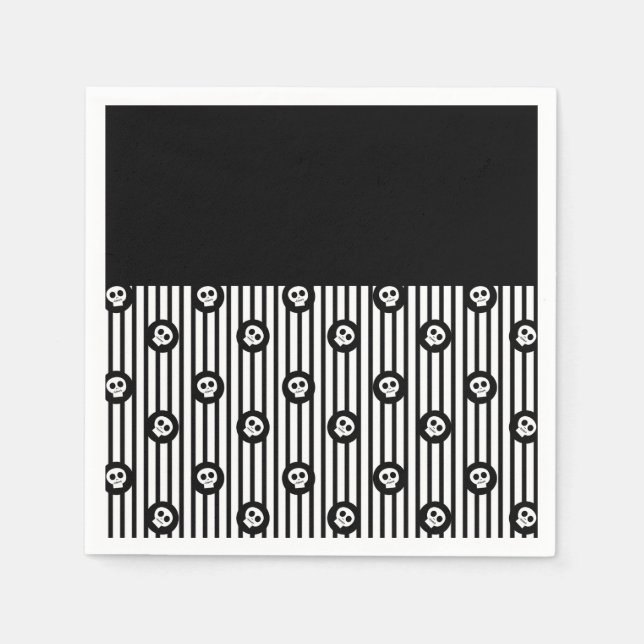 Whimsical Skull Black & White Döskallars Halloween Pappersservett (Framsidan)