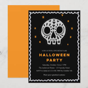 Whimsical Skull Halloween fest Inbjudningar