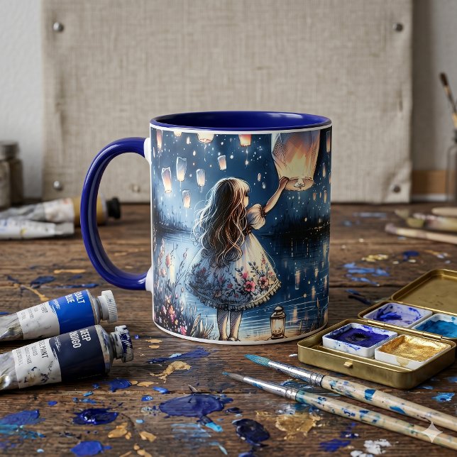 Whimsical Sky Lantern Lake Girl  Mugg (Whimsical Sky Lantern Lake Girl  Mug)