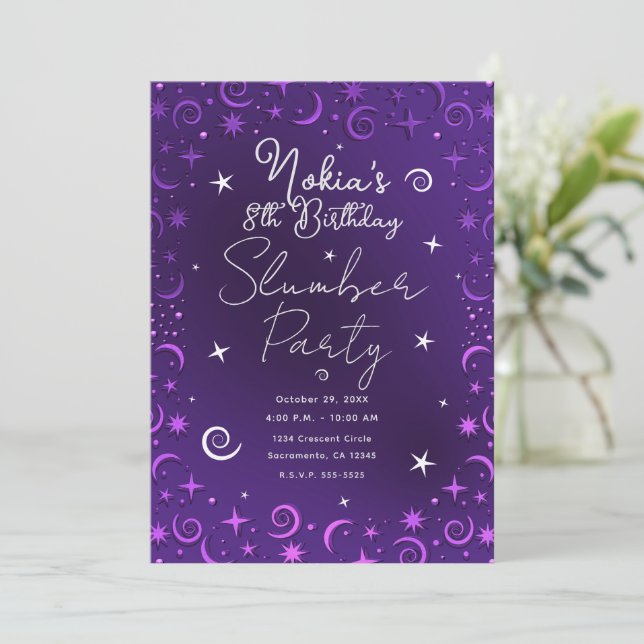 Whimsical Sky Swirls Lila Flickor Pyjamasparty   Inbjudningar (Stående Fram)