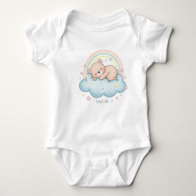 Whimsical Sleeping Bear on Cloud Baby Bodysuit  T Shirt (Framsida)