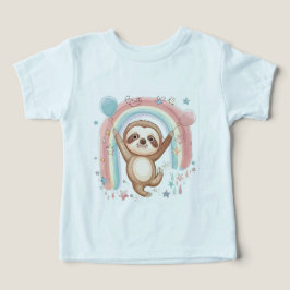 Whimsical Sloth Holding Balloations with Rainbow S T Shirt