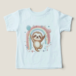 Whimsical Sloth Holding Balloations with Rainbow S T Shirt