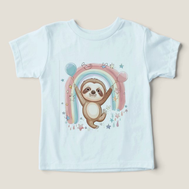 Whimsical Sloth Holding Balloations with Rainbow S T Shirt (Design Framsida)
